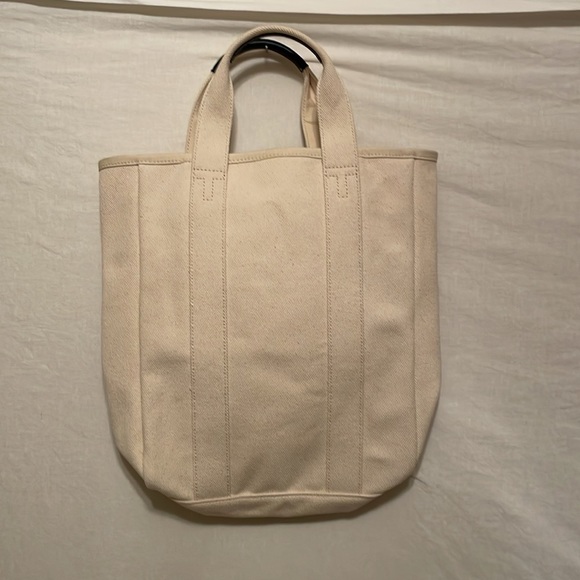 Tory Burch Mercer St. Canvas Tote Bag in Cream Navy Leather Straps - Picture 6 of 8